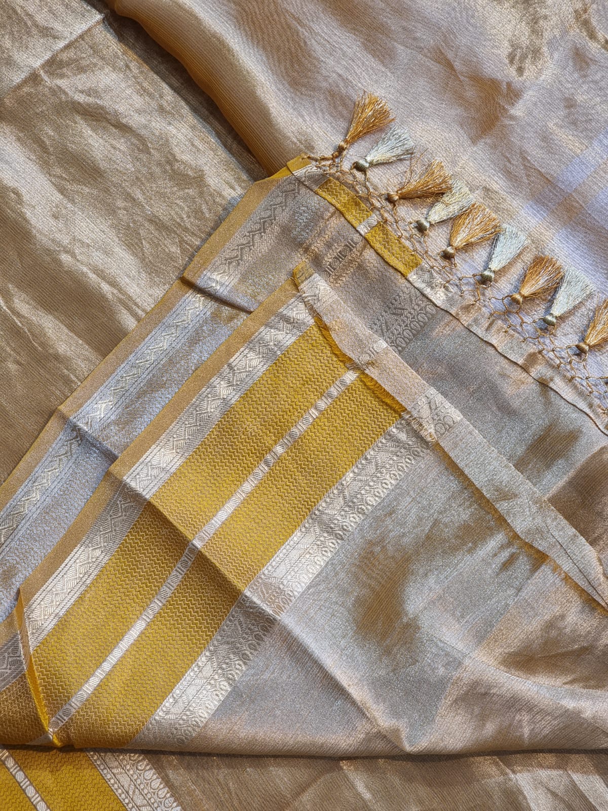 Pure Organza Double Tissue Katan Silk Border Saree - fabric texture close-up
