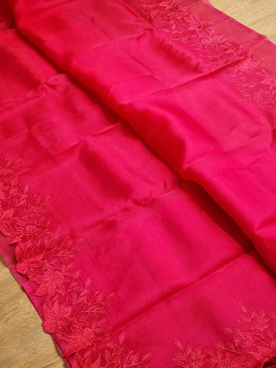 Pure Organza Silk Saree with Alfi Cutwork & Scallop Border – Includes Blouse - Resham Wala