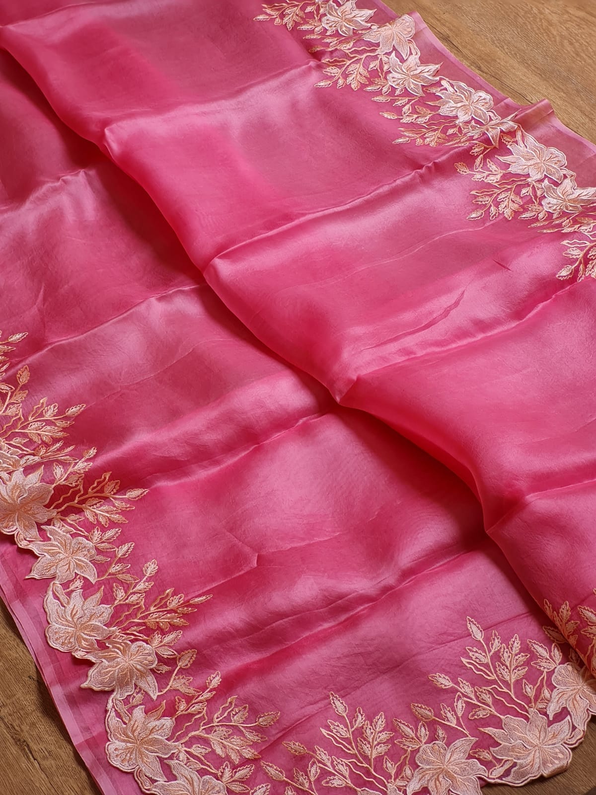Pure Organza Silk Alfi Cutwork Saree - draped side view