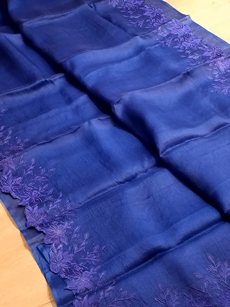 Pure Organza Silk Alfi Cutwork Saree - Navy Blue shade