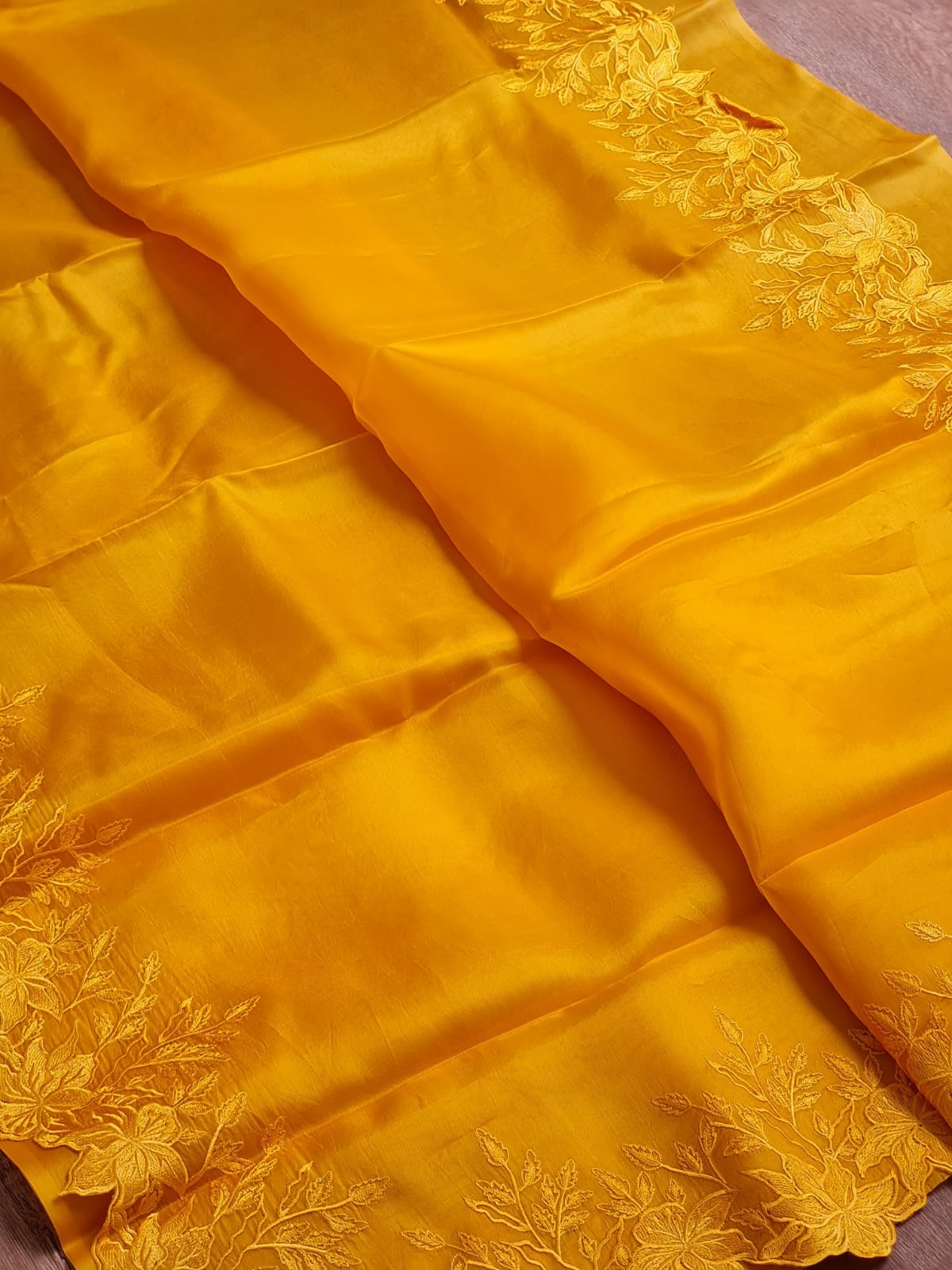 Pure Organza Silk Saree with Alfi Cutwork & Scallop Border – Includes Blouse - Resham Wala