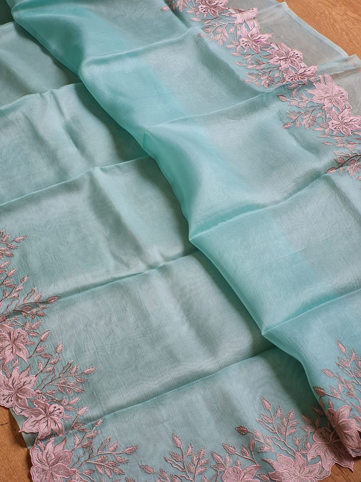 Pure Organza Silk Saree with Alfi Cutwork & Scallop Border – Includes Blouse - Resham Wala
