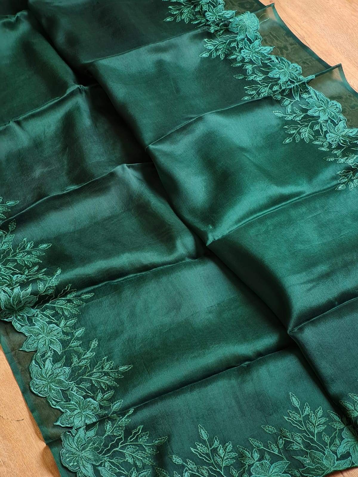 Pure Organza Silk Saree with Alfi Cutwork & Scallop Border – Includes Blouse - Resham Wala