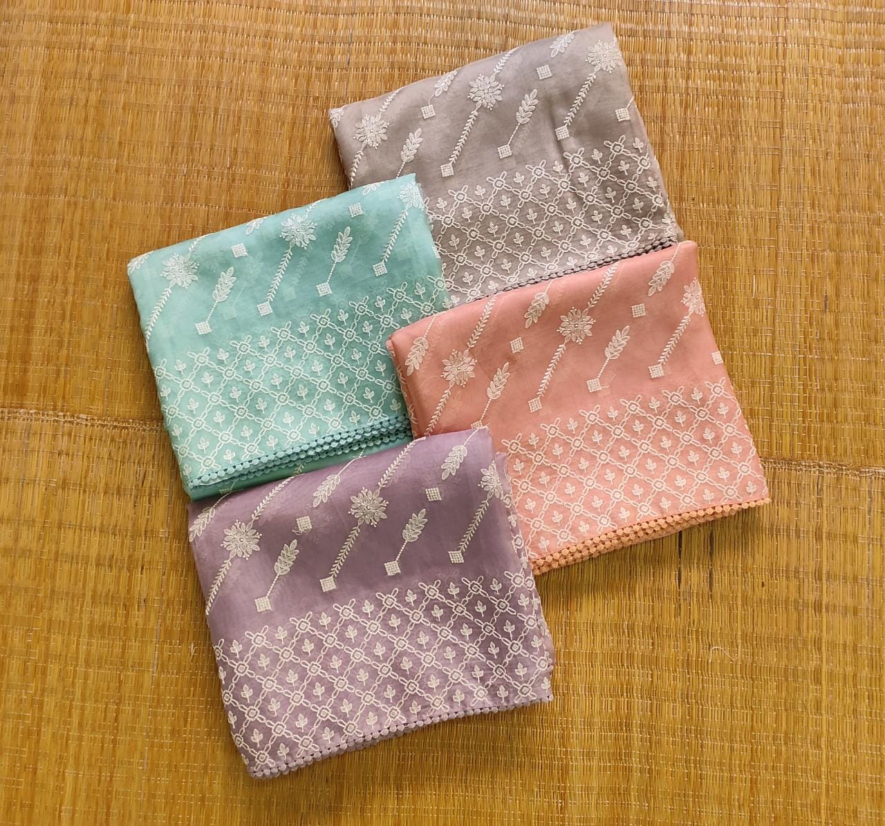 Pure Organza Silk Chikankari Embroidery Ada Lehariya Saree with Crochet lace and heavy blouse - Resham Wala