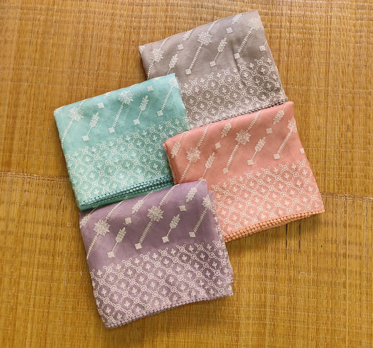 Pure Organza Silk Chikankari Embroidery Ada Lehariya Saree with Crochet lace and heavy blouse - Resham Wala