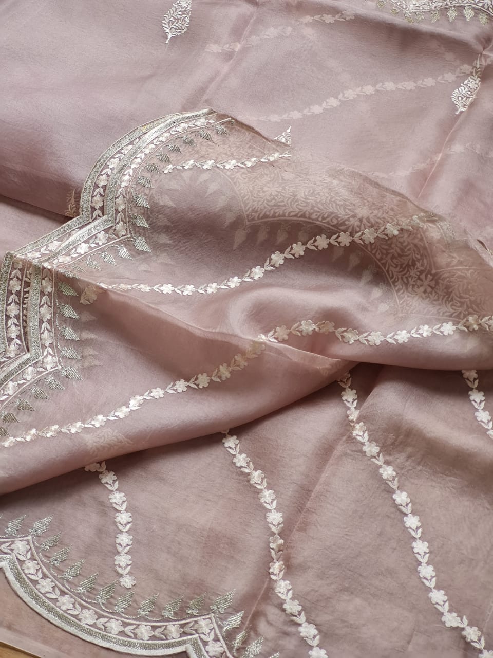Pure Organza Silk Cutwork Buti Scallop Saree - styled full look