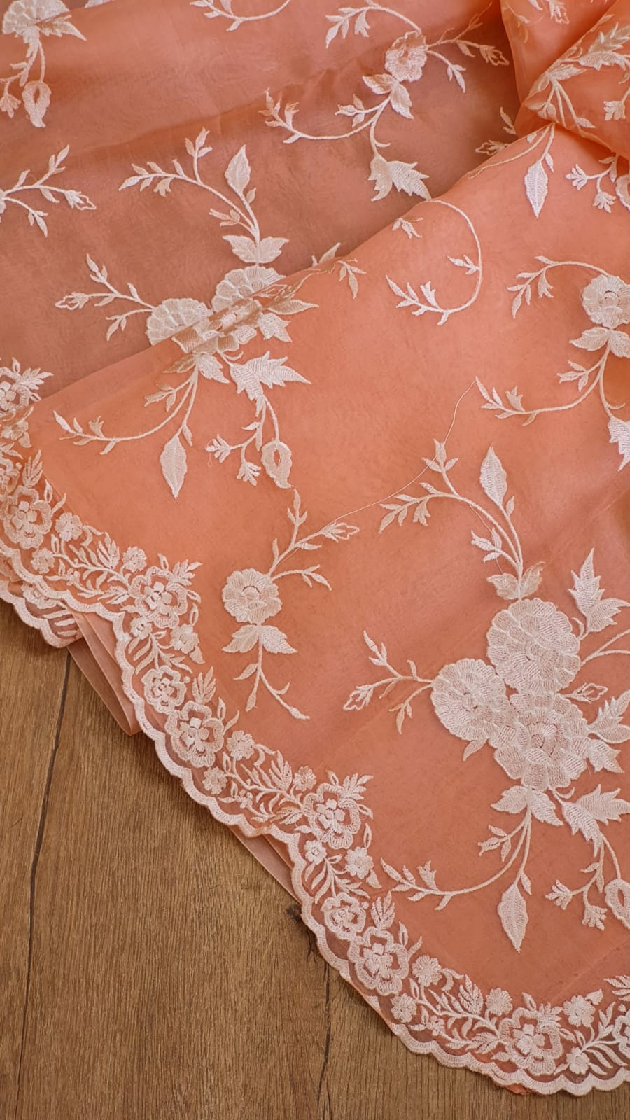 Pure Organza Silk Cutwork Jaal Embroidery Saree - Pink shade