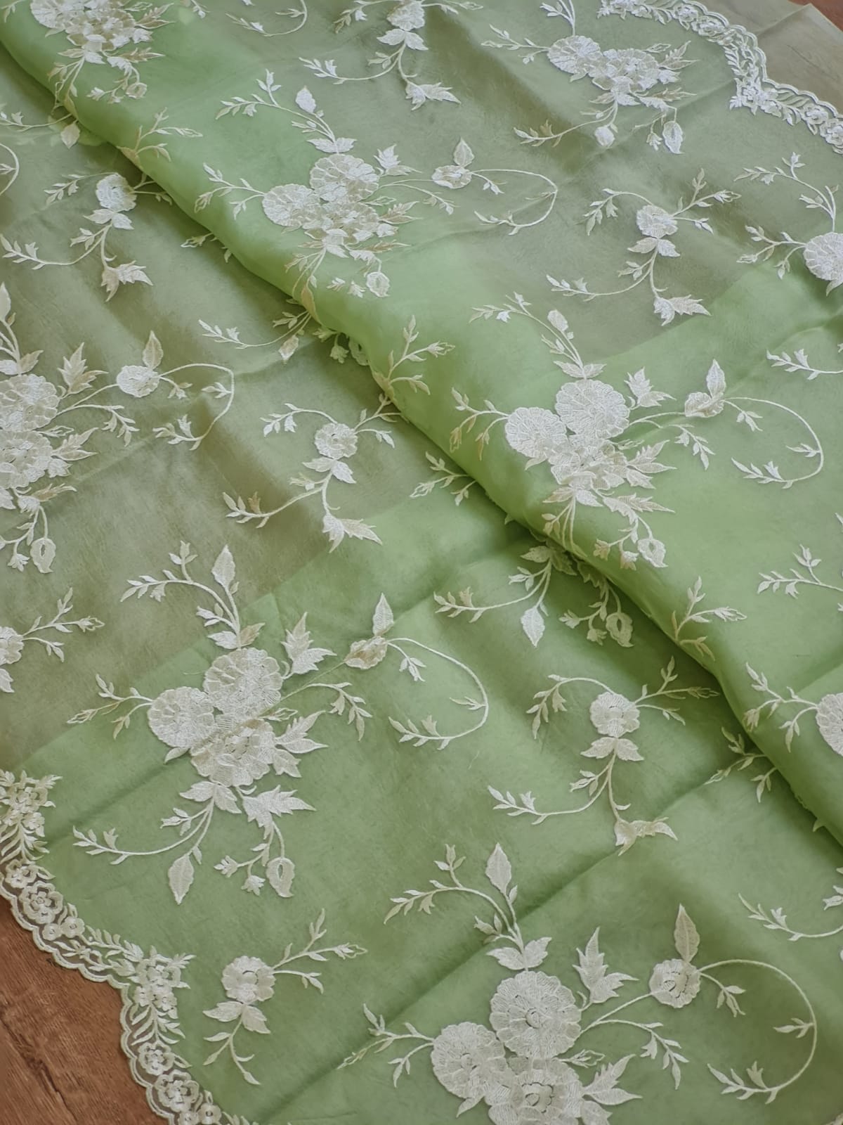 Pure Organza Silk Cutwork Jaal Embroidery Saree - jaal embroidery pattern detail