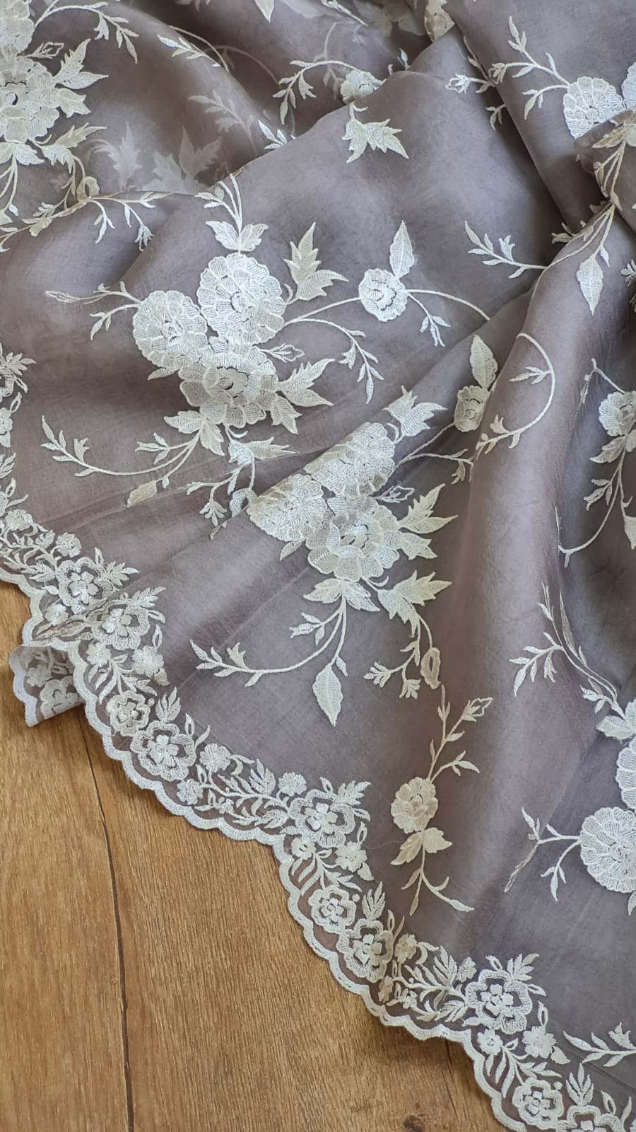 Pure Organza Silk Cutwork Jaal Embroidery Saree - Powder Blue shade
