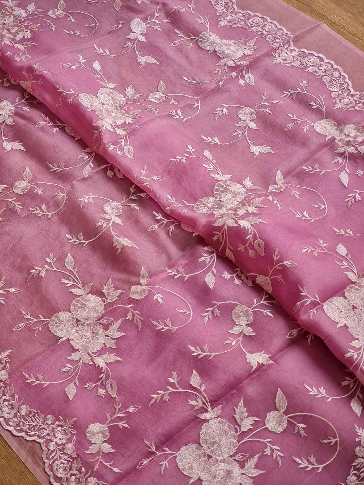 Pure Organza Silk Cutwork Jaal Embroidery Saree - Bottle Green shade