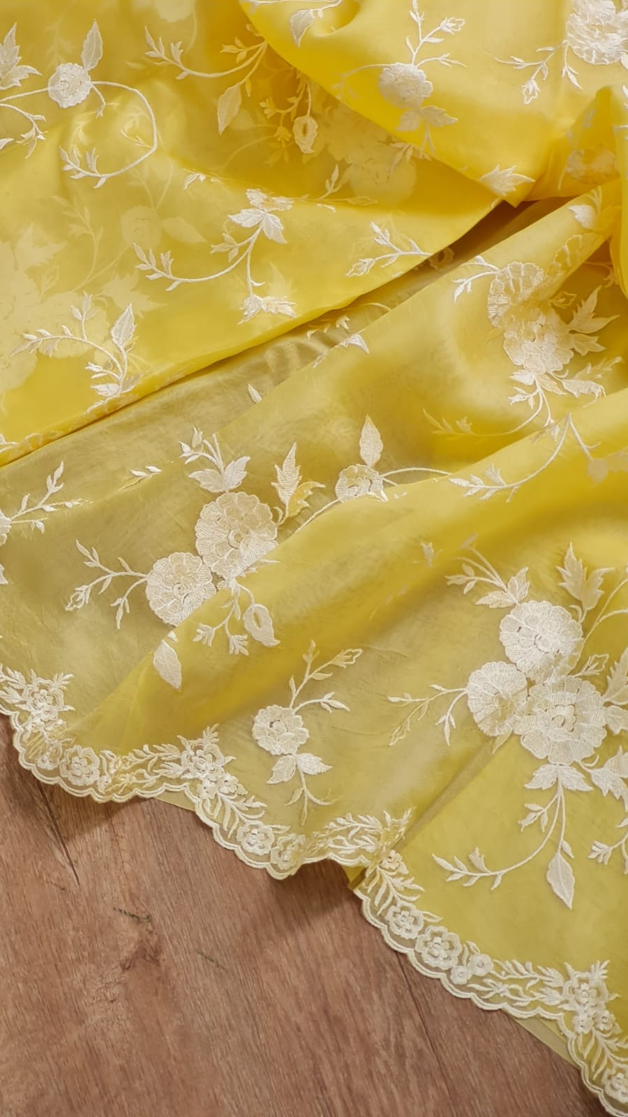 Pure Organza Silk Cutwork Jaal Embroidery Saree - Yellow shade