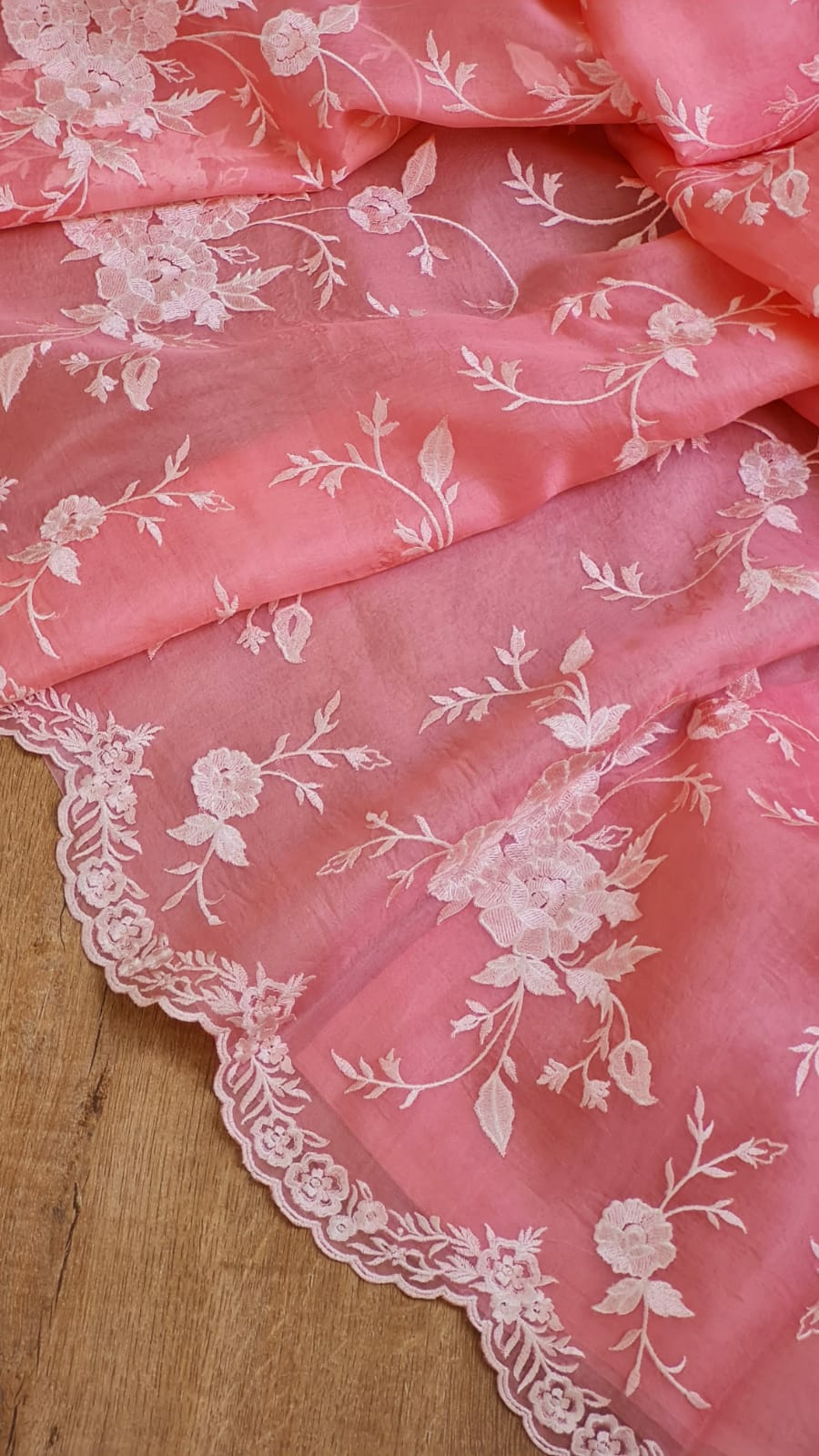 Pure Organza Silk Cutwork Jaal Embroidery Saree - Blue shade