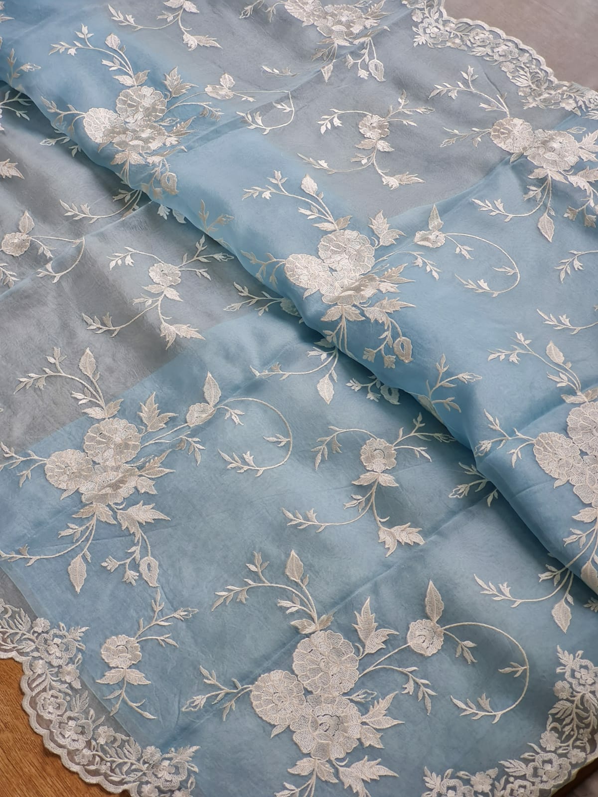Pure Organza Silk Cutwork Jaal Embroidery Saree - Offwhite shade