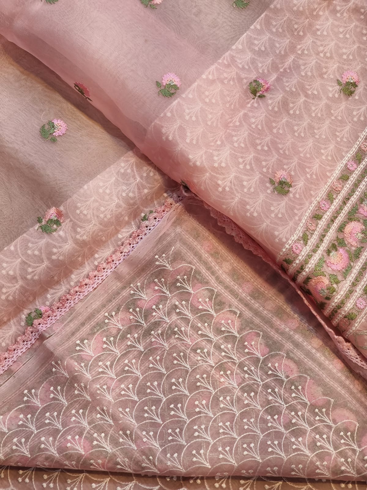 Pure Organza Silk Embroidered Border Buti Saree - matching blouse detail