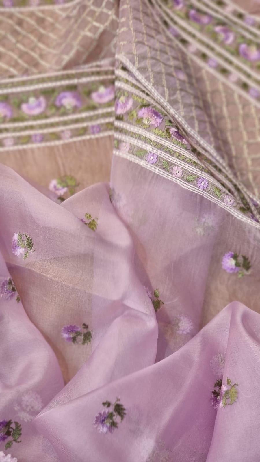 Pure Organza Silk Embroidered Border Buti Saree - draped side view