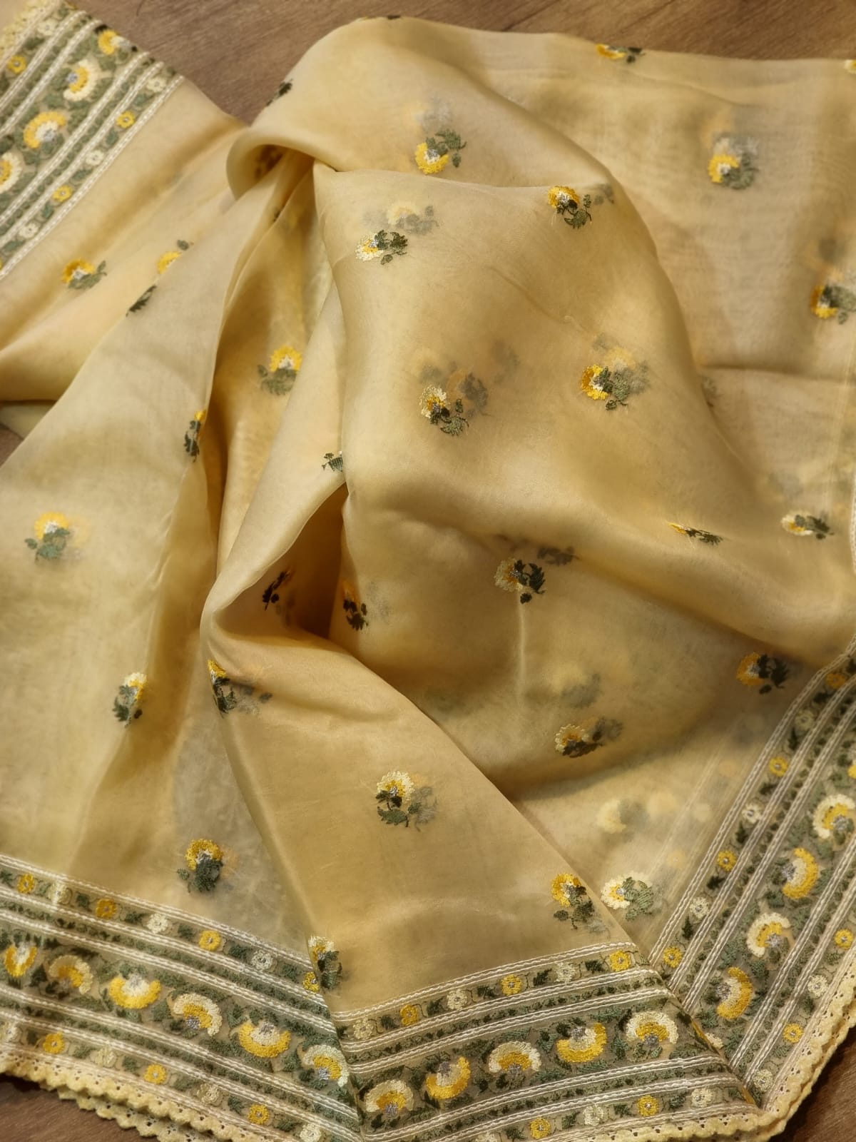 Pure Organza Silk Embroidered Border Buti Saree - styled full look