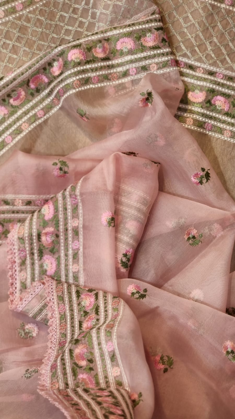 Pure Organza Silk Embroidered Border Buti Saree - Powder Blue shade