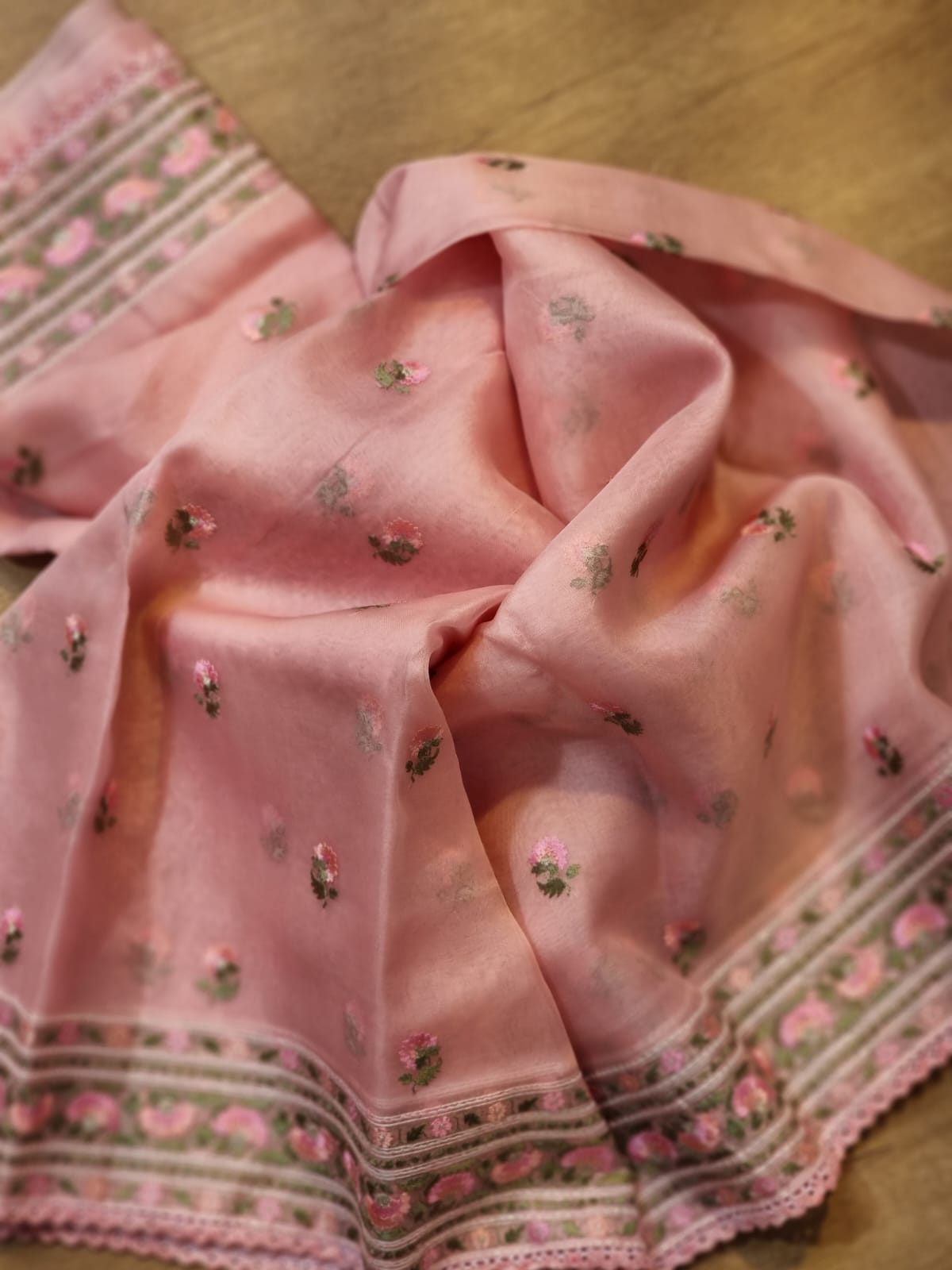 Pure Organza Silk Embroidered Border Buti Saree - buti motif embroidery detail