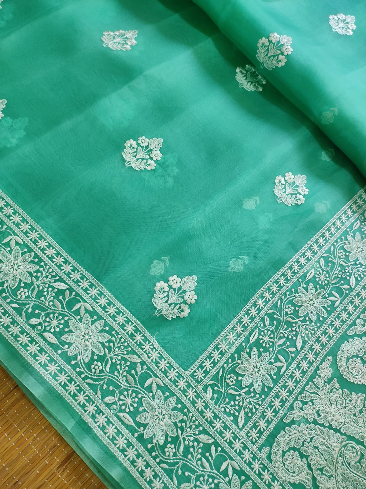 Pure Organza Silk Saree with Embroidery Buta & Border – Classy & Affordable - Resham Wala
