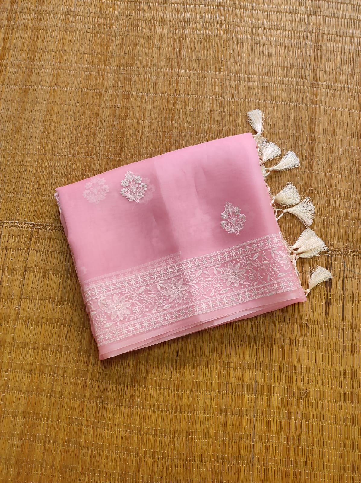 Pure Organza Silk Buta Border Saree - special tassels detail