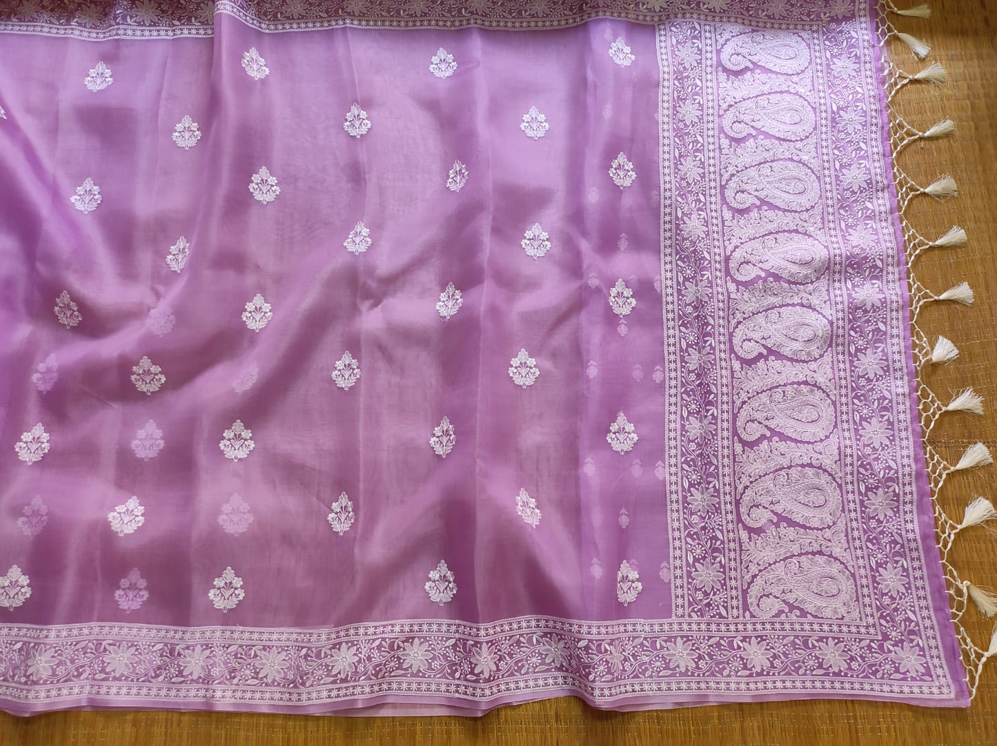 Pure Organza Silk Buta Border Saree - close drape folds detail