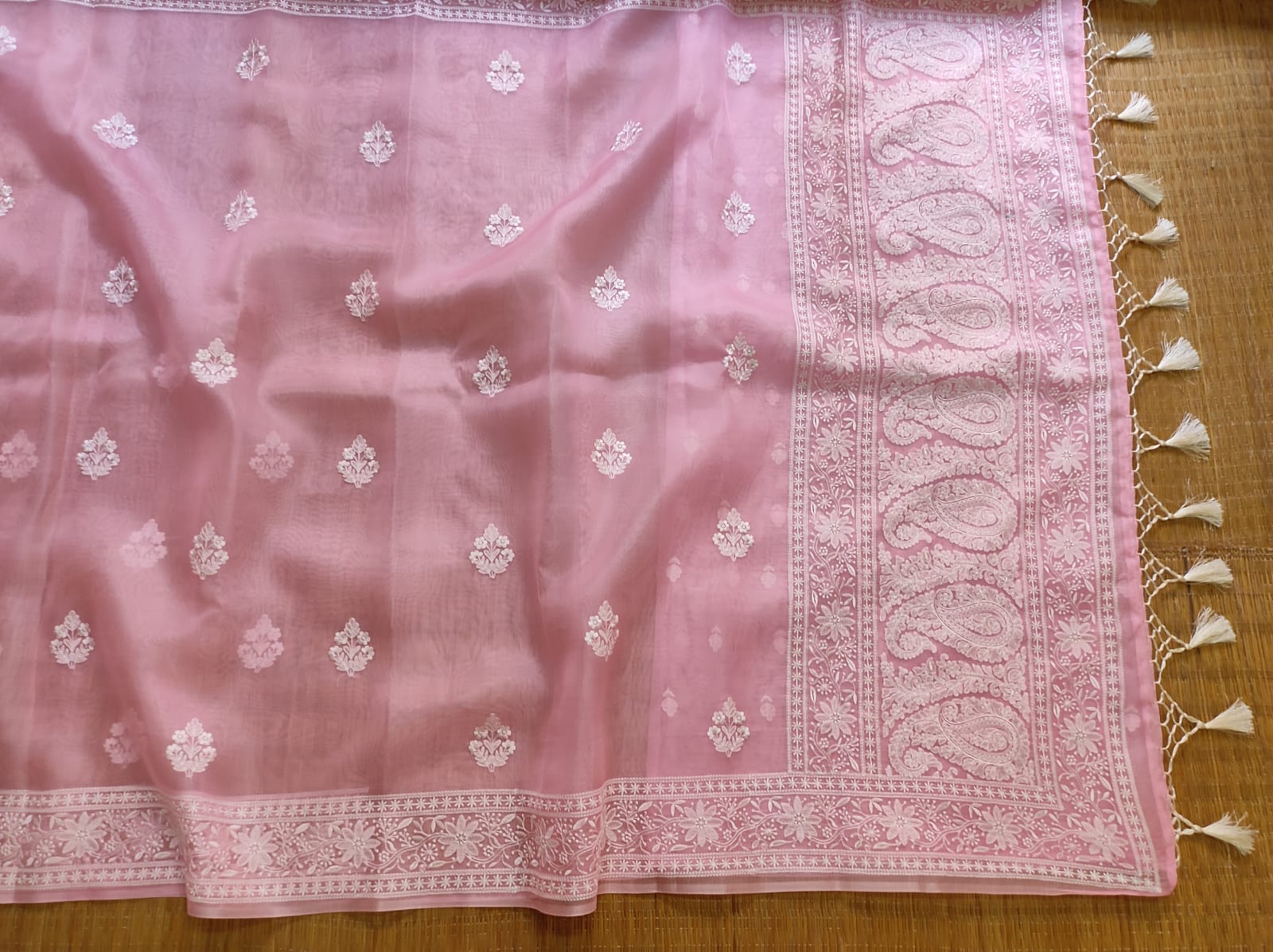 Pure Organza Silk Buta Border Saree - Custom Shade option