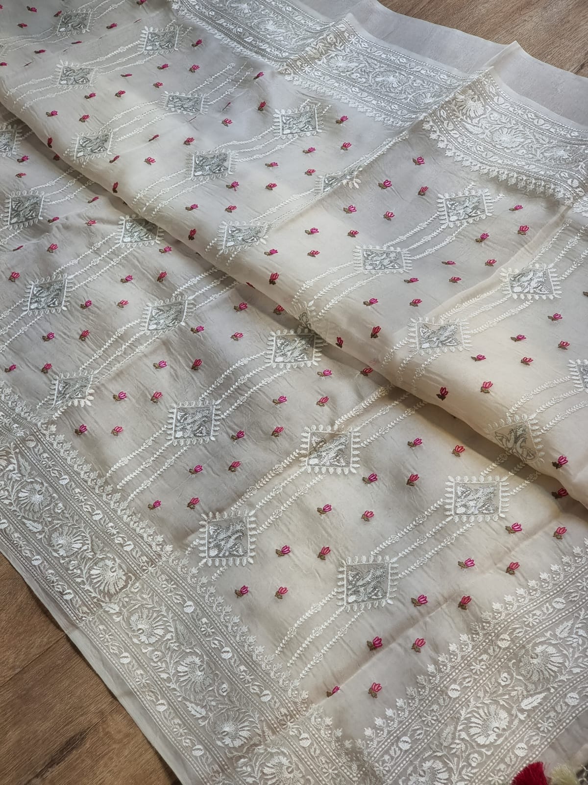 Pure Organza Silk Figure Latar Motif Saree - Custom Shade