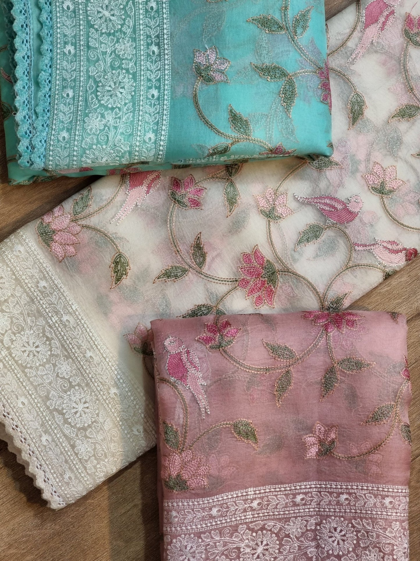 Pure Organza Silk Katha Embroider Saree with Velvet Lace - Resham Wala