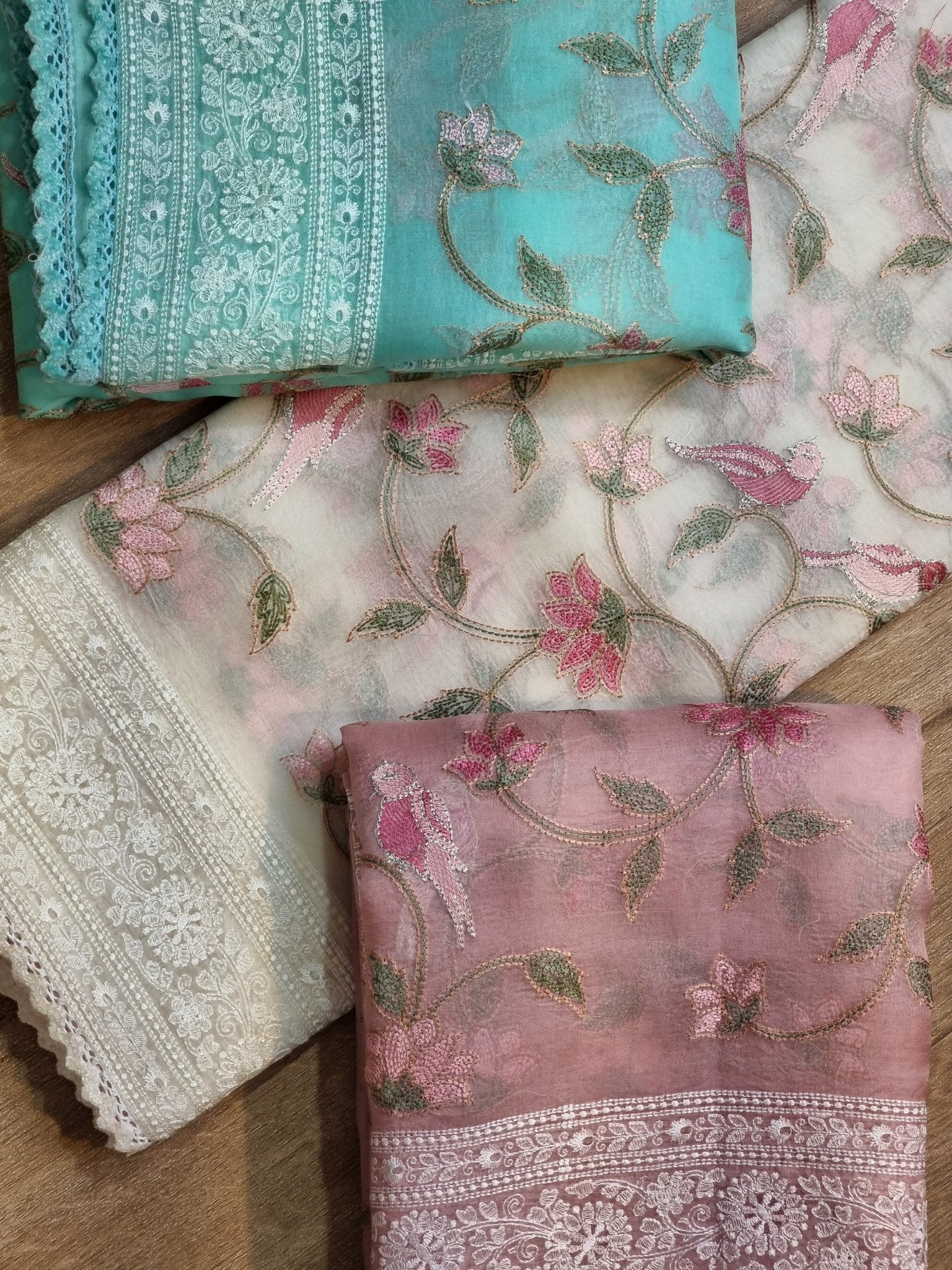 Pure Organza Silk Katha Embroider Saree with Velvet Lace - Resham Wala