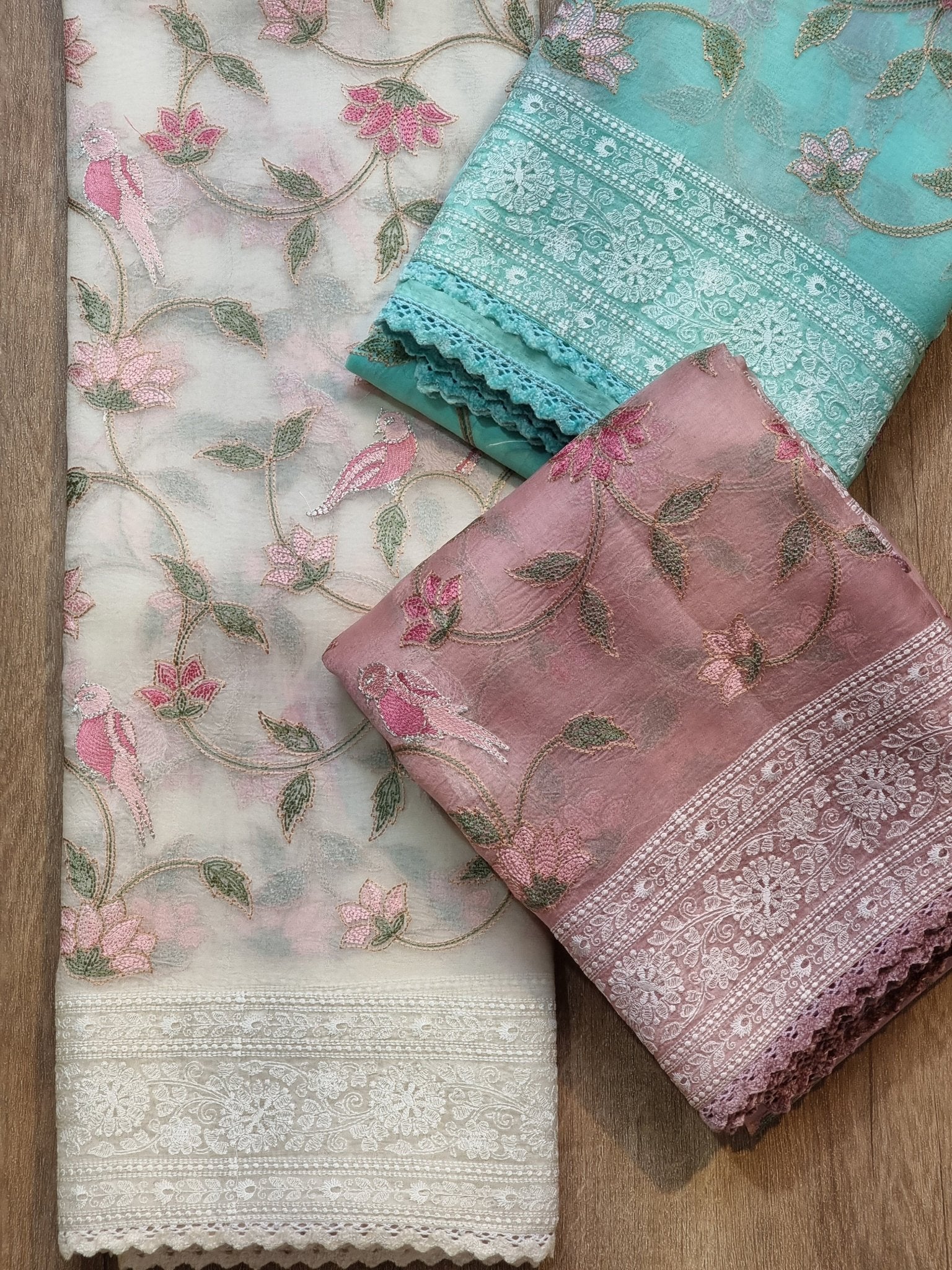 Pure Organza Silk Katha Chikankari Saree - front full view