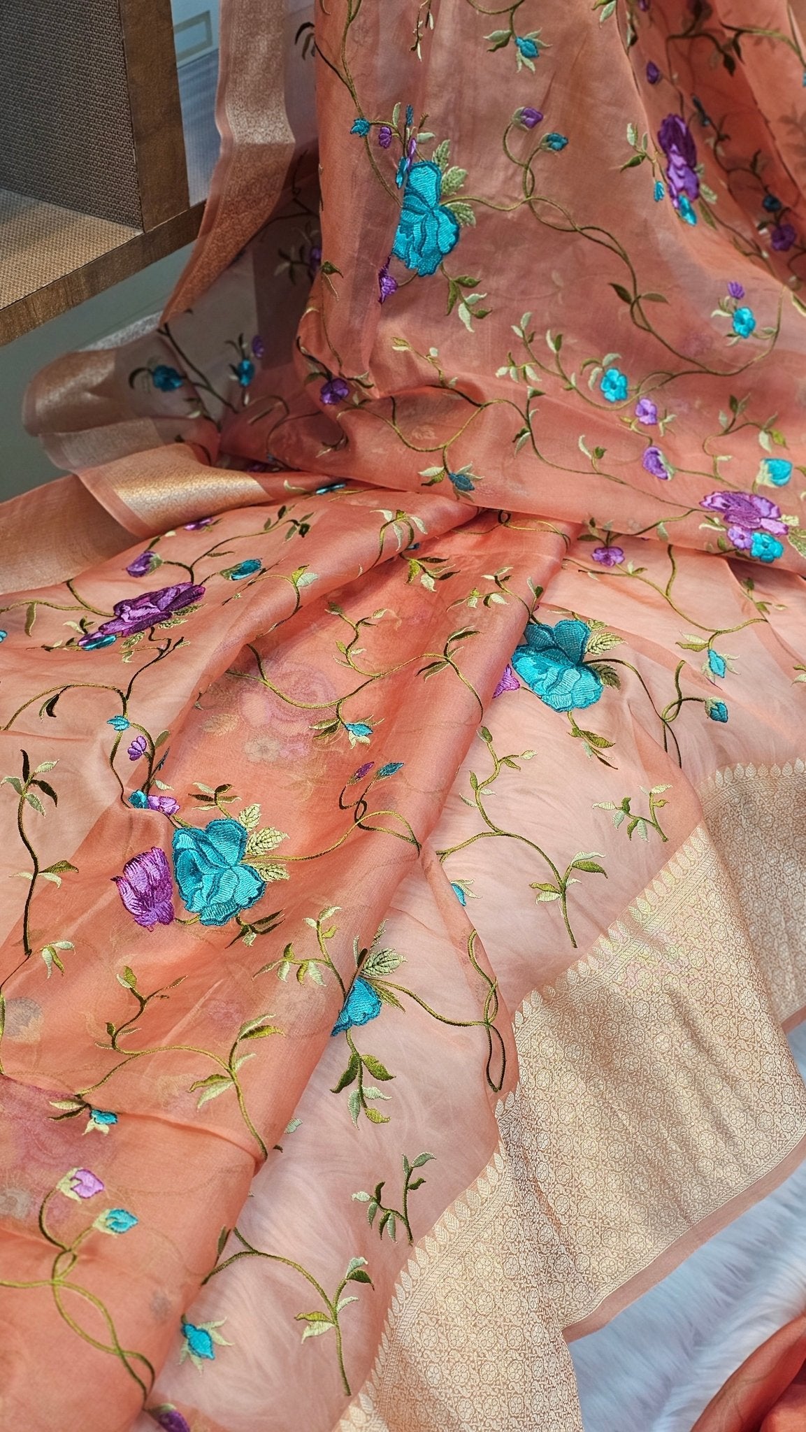 Pure Organza Silk Embroidery Saree – On Sale - Resham Wala