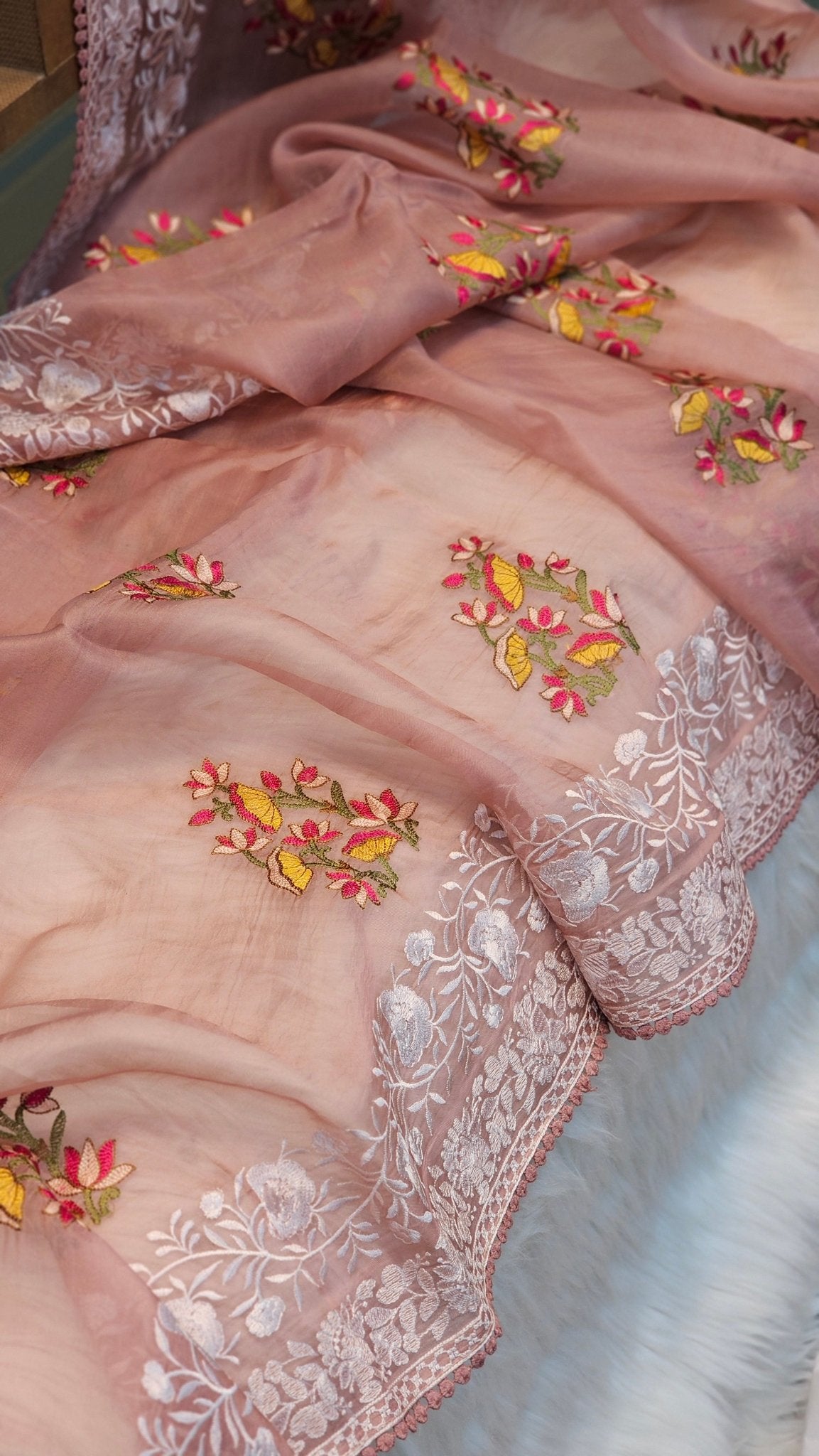 Pure Organza Silk Embroidery Saree – On Sale - Resham Wala
