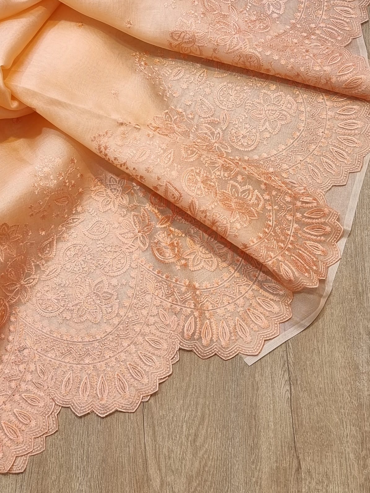 Pure Organza Silk Torani Cutwork Scallop Saree - Rani shade