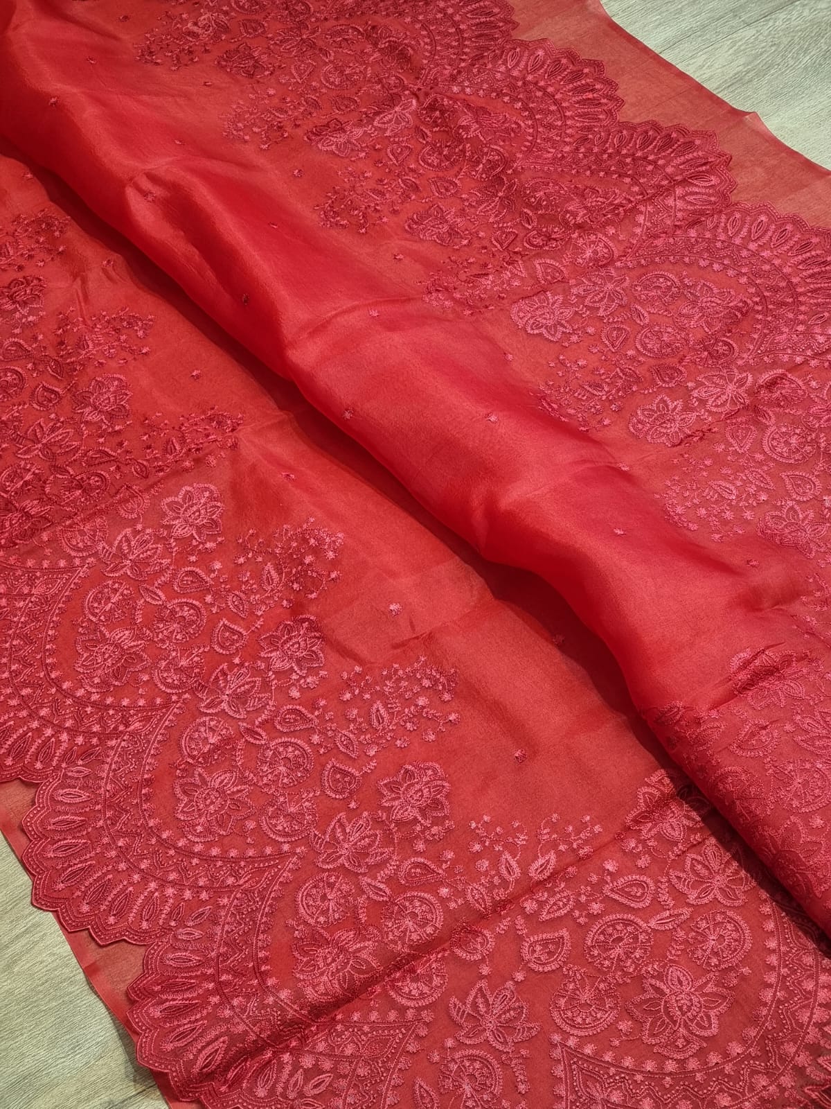 Pure Organza Silk Torani Cutwork Scallop Saree - Lavender shade