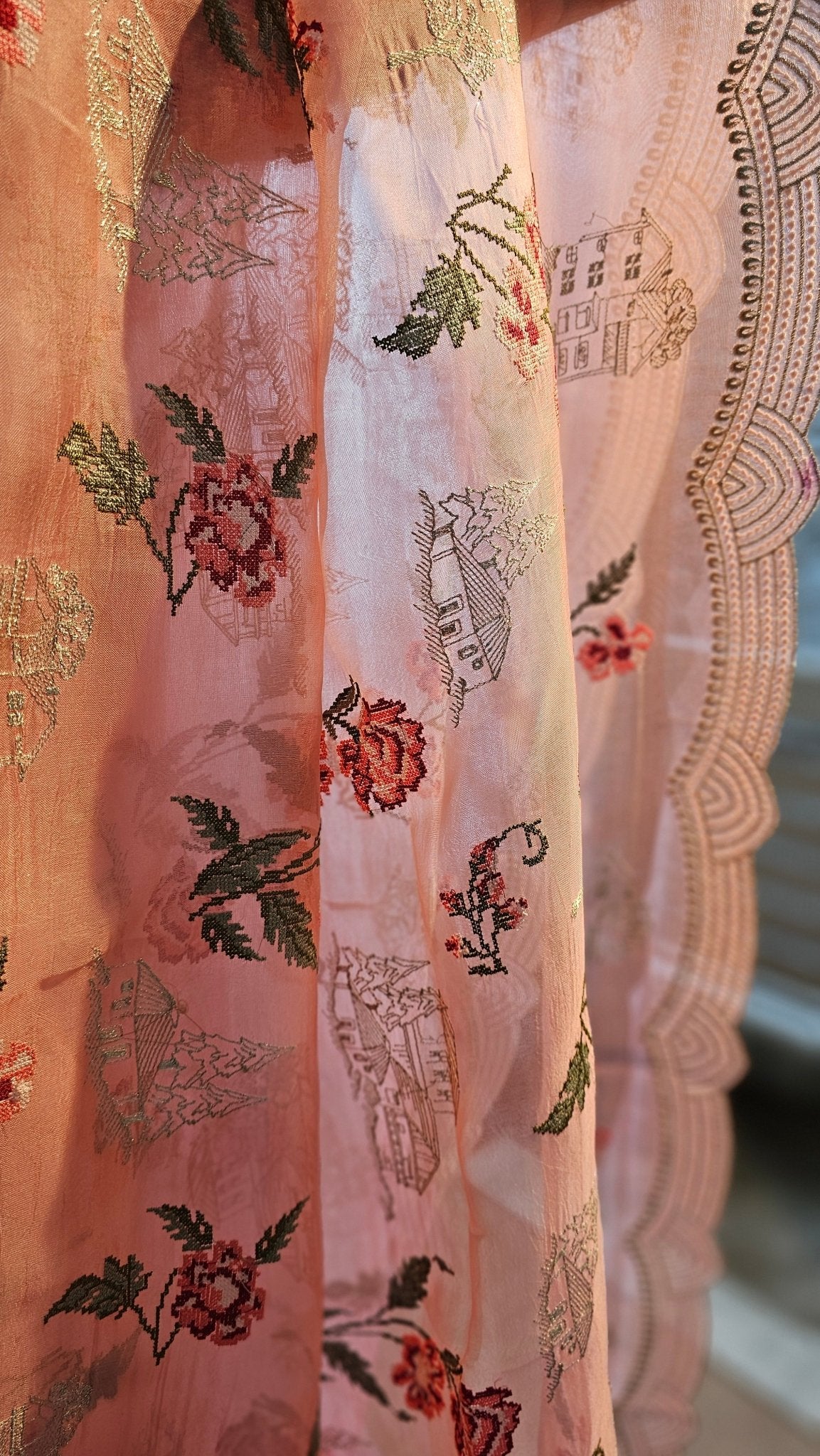 Pure Organza Silk House and floral Embroidery Saree with cutwork border and sleeves in blouse - Resham Wala