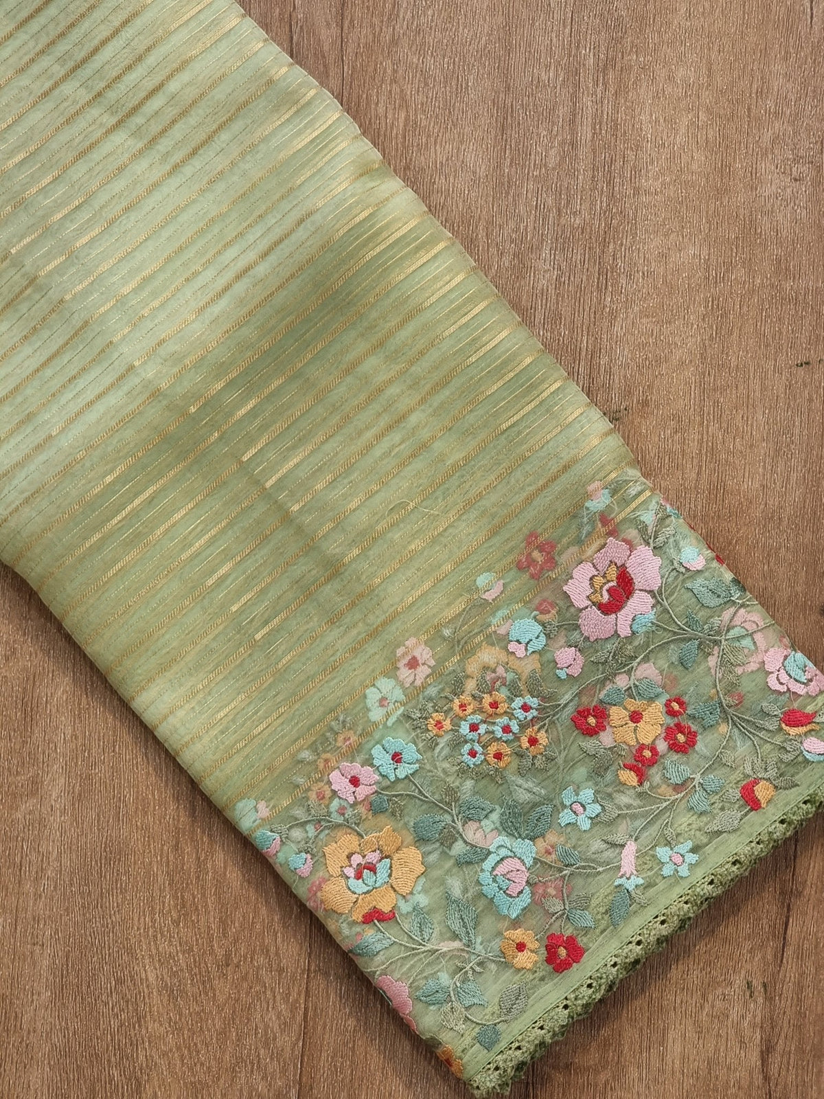 Pure Organza Silk Jacquard Stripe Saree - draped side view