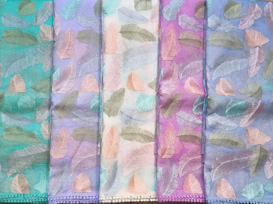 Pure Organza Silk Leaf Embroidery saree with crochet lace and heavy blouse - Resham Wala