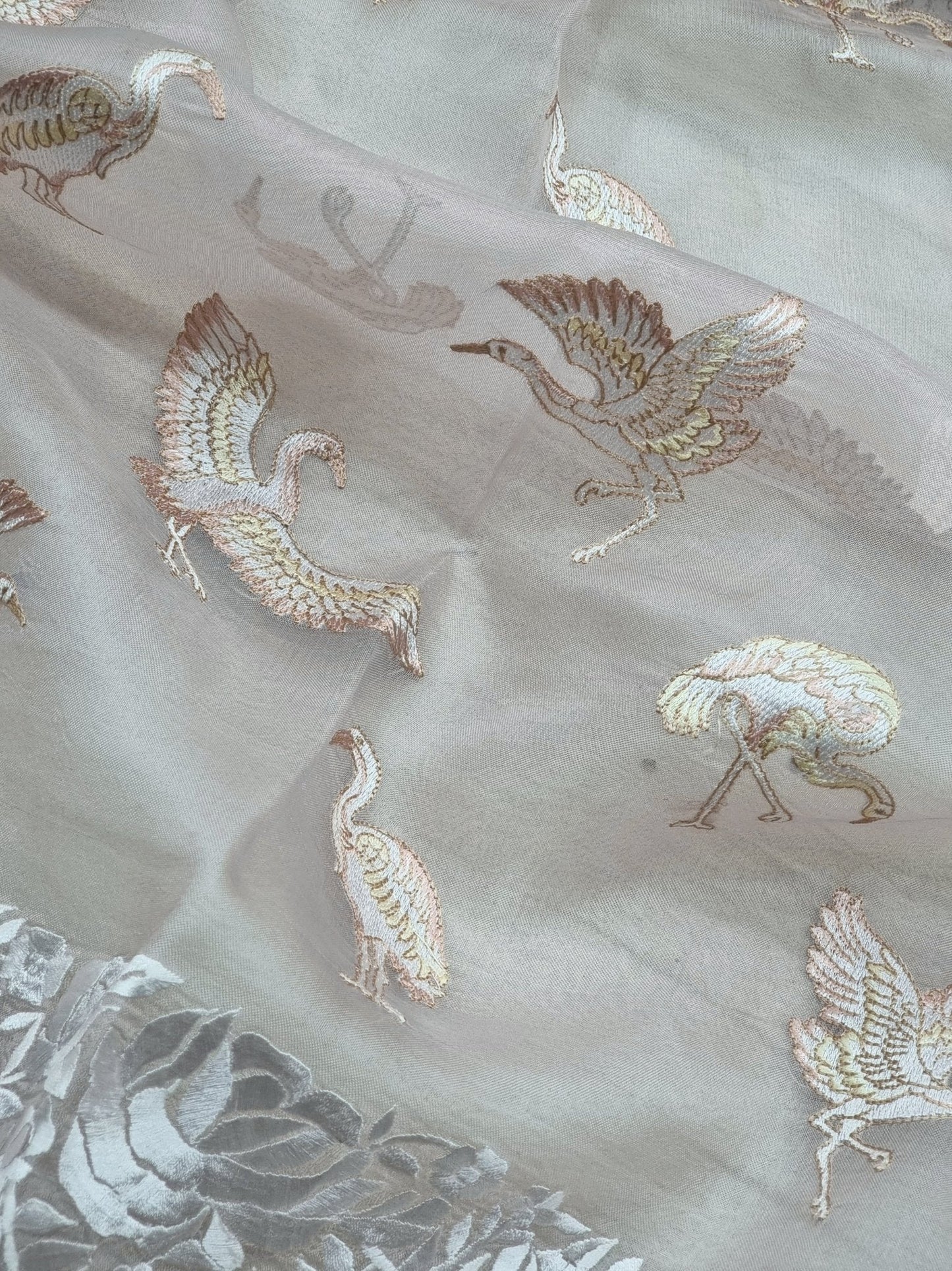 Pure Organza Silk Parsi Border Flamingo Saree - styled full look