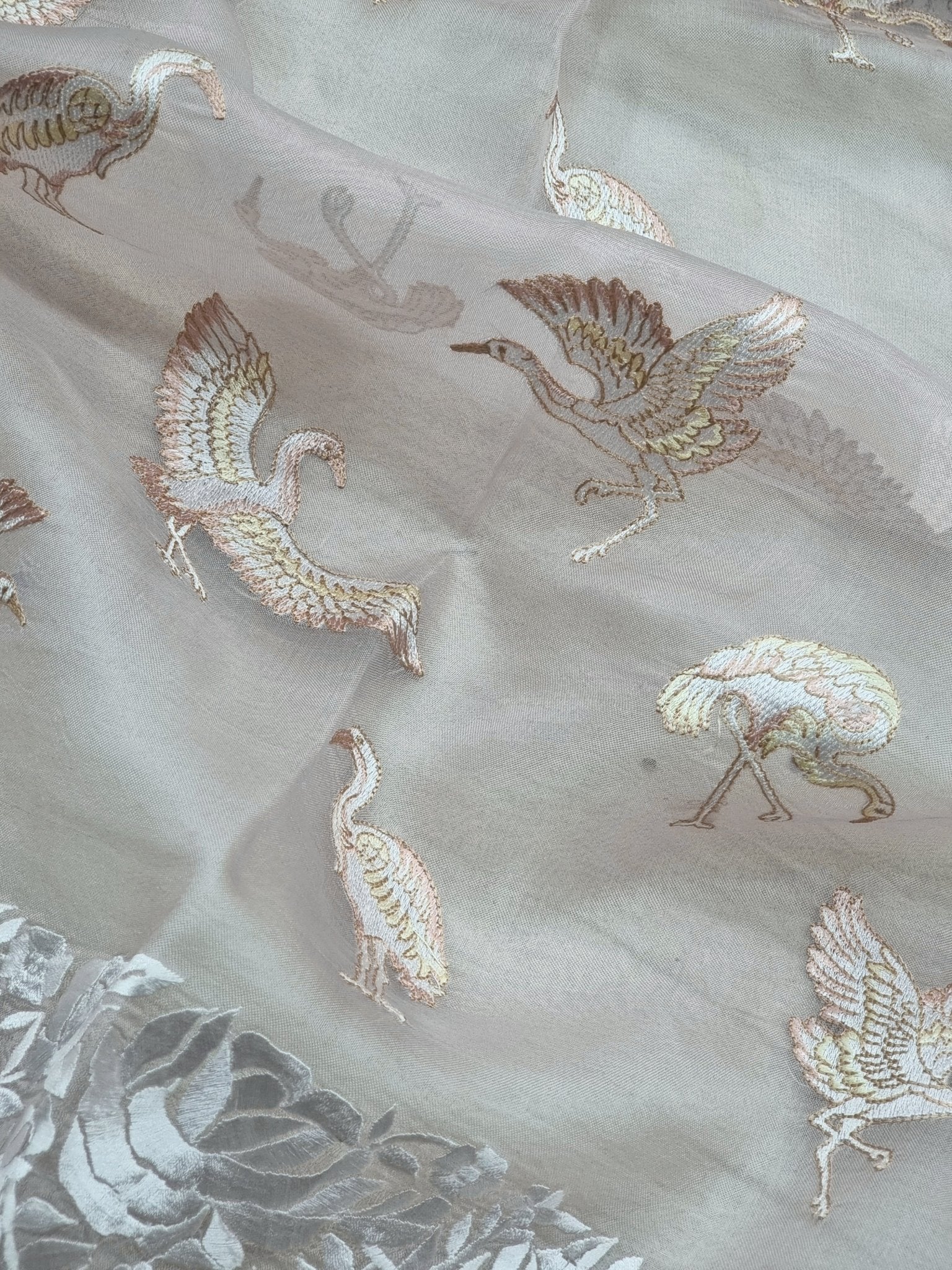 Pure Organza Silk Parsi Border Flamingo Saree - styled full look
