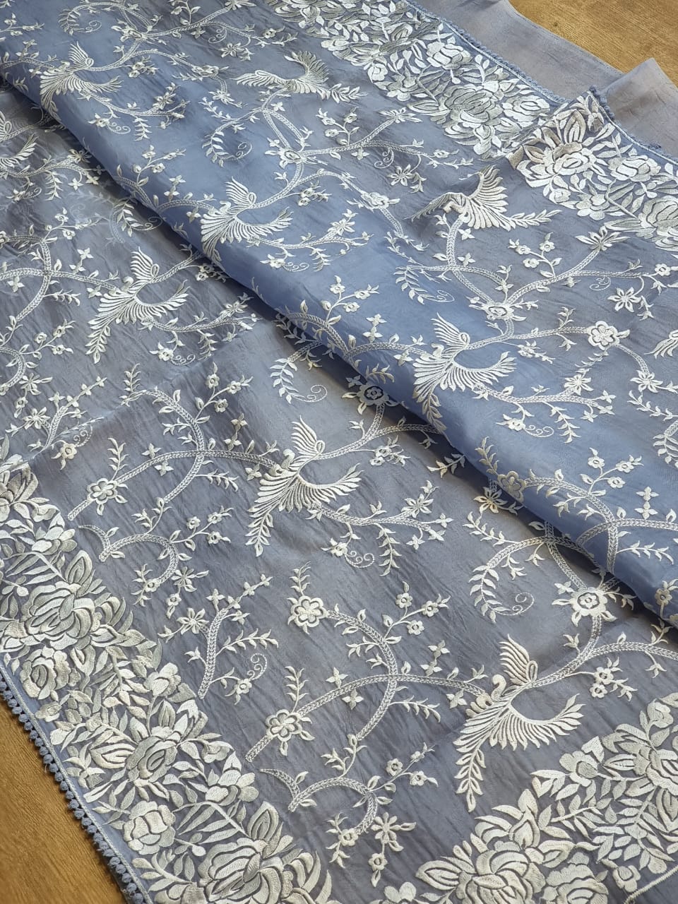 Pure Organza Silk Parsi Jaal Embroidery Saree - Nude Pink shade