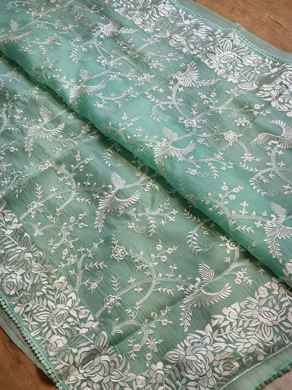Pure Organza Silk Parsi Jaal Embroidery Saree - styled full look