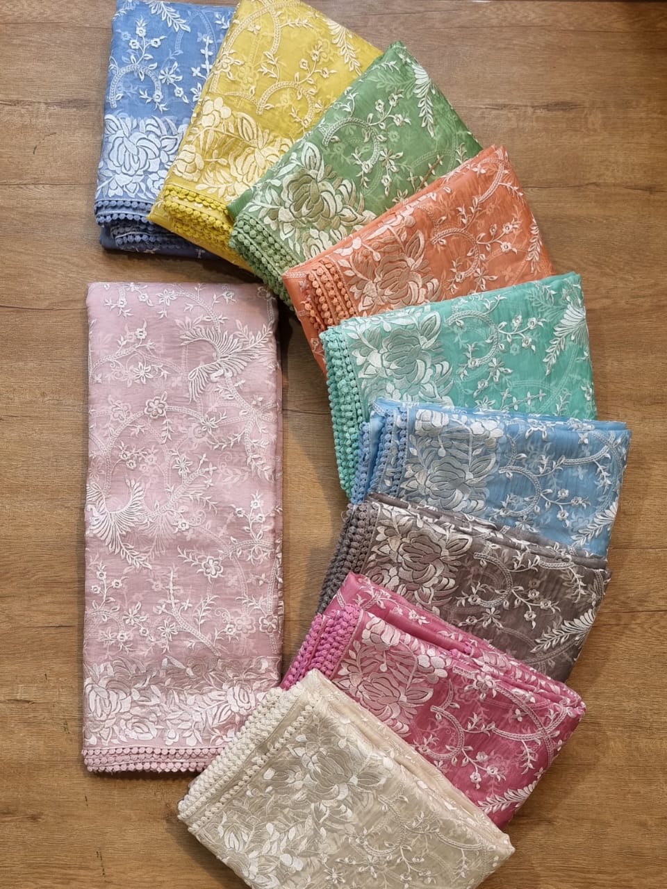 Pure Organza Silk Parsi Jaal Embroidery Saree - front full view