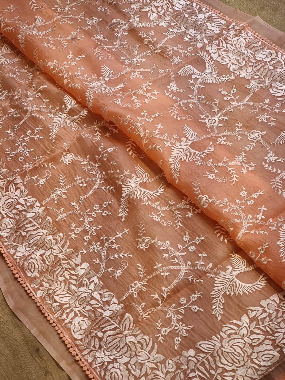 Pure Organza Silk Parsi Jaal Embroidery Saree - blouse detail
