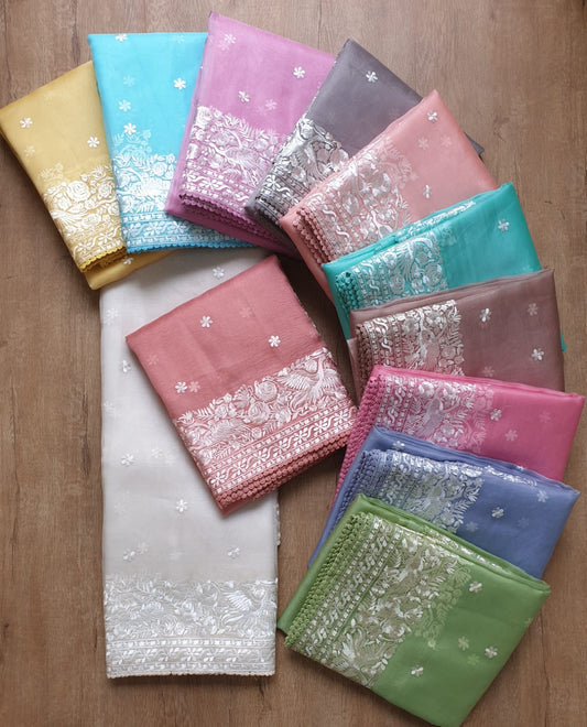 Pure Organza Silk Parsigara Embroidery Saree - front full view