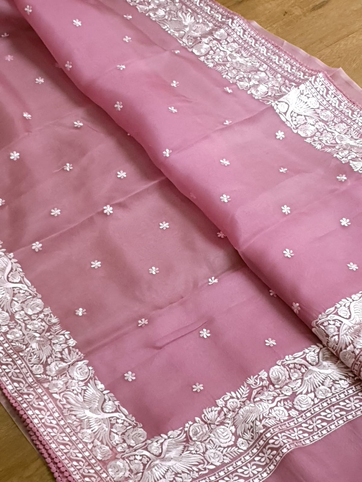 Pure Organza Silk Parsigara Embroidery Saree - fabric texture close-up
