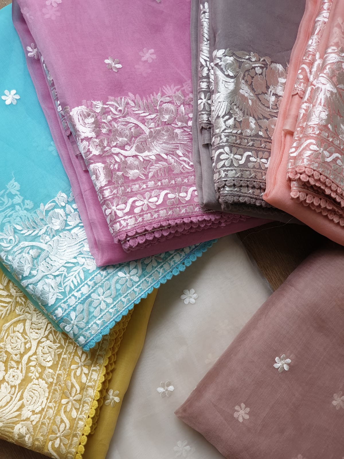 Pure Organza Silk Parsigara Embroidery Saree - model wearing saree with jewellery