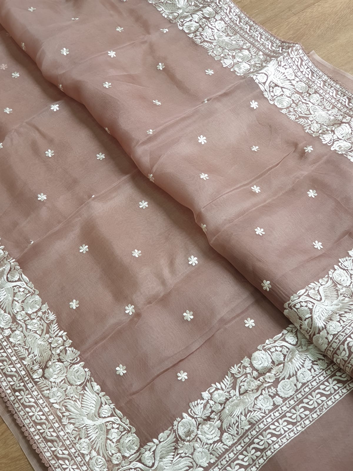Pure Organza Silk Parsigara Embroidery Saree - Pista shade