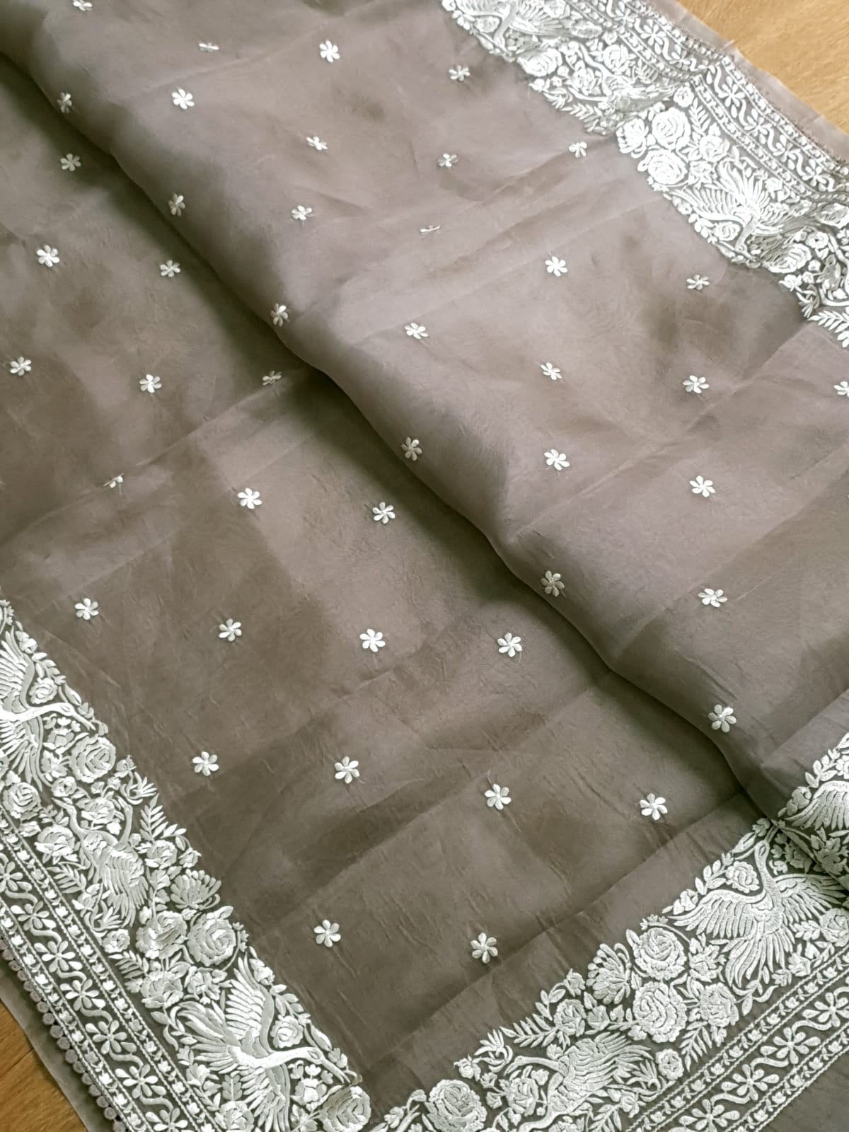 Pure Organza Silk Parsigara Embroidery Saree - pallu detail view