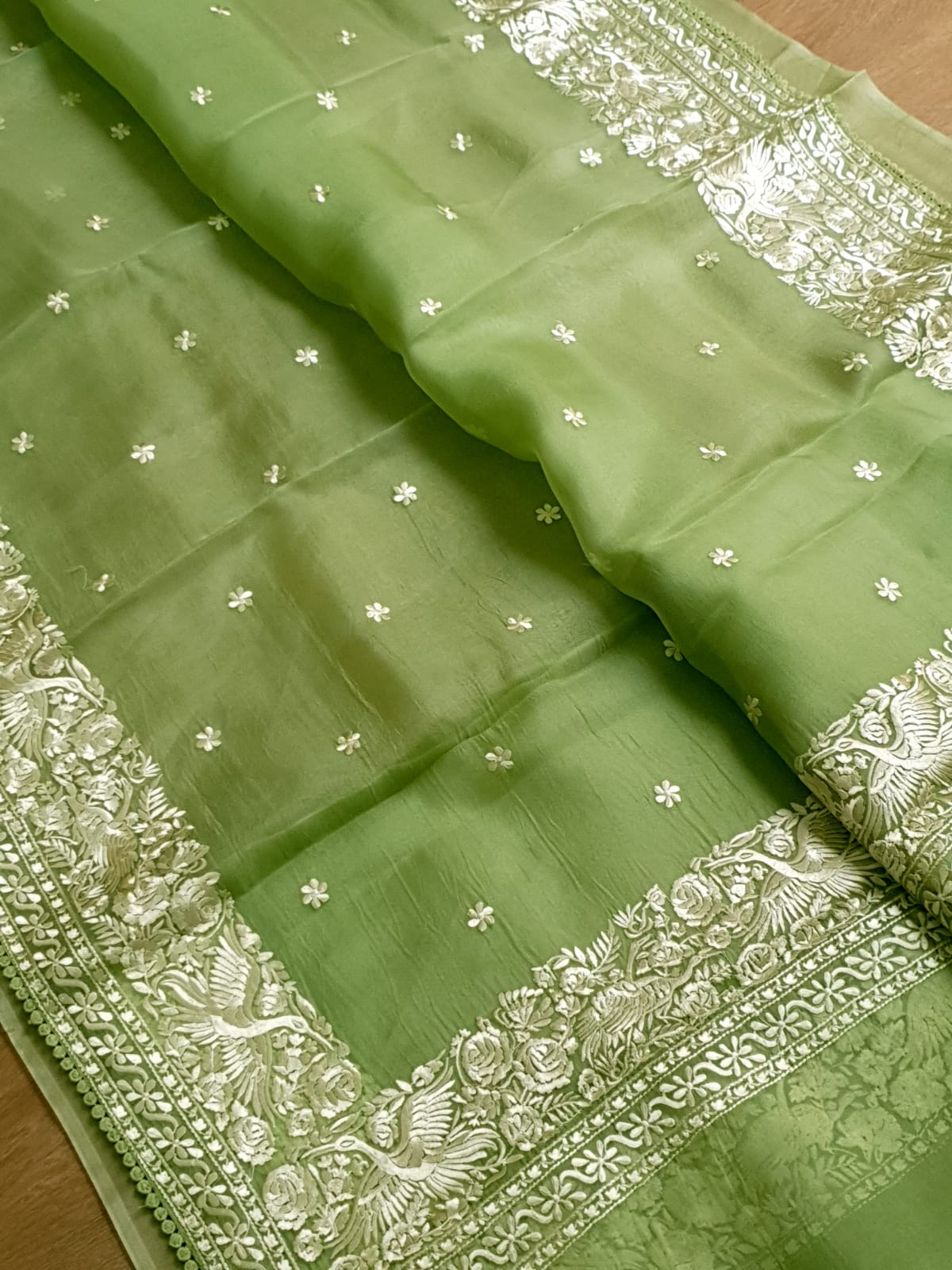 Pure Organza Silk Parsigara Embroidery Saree - Pink shade