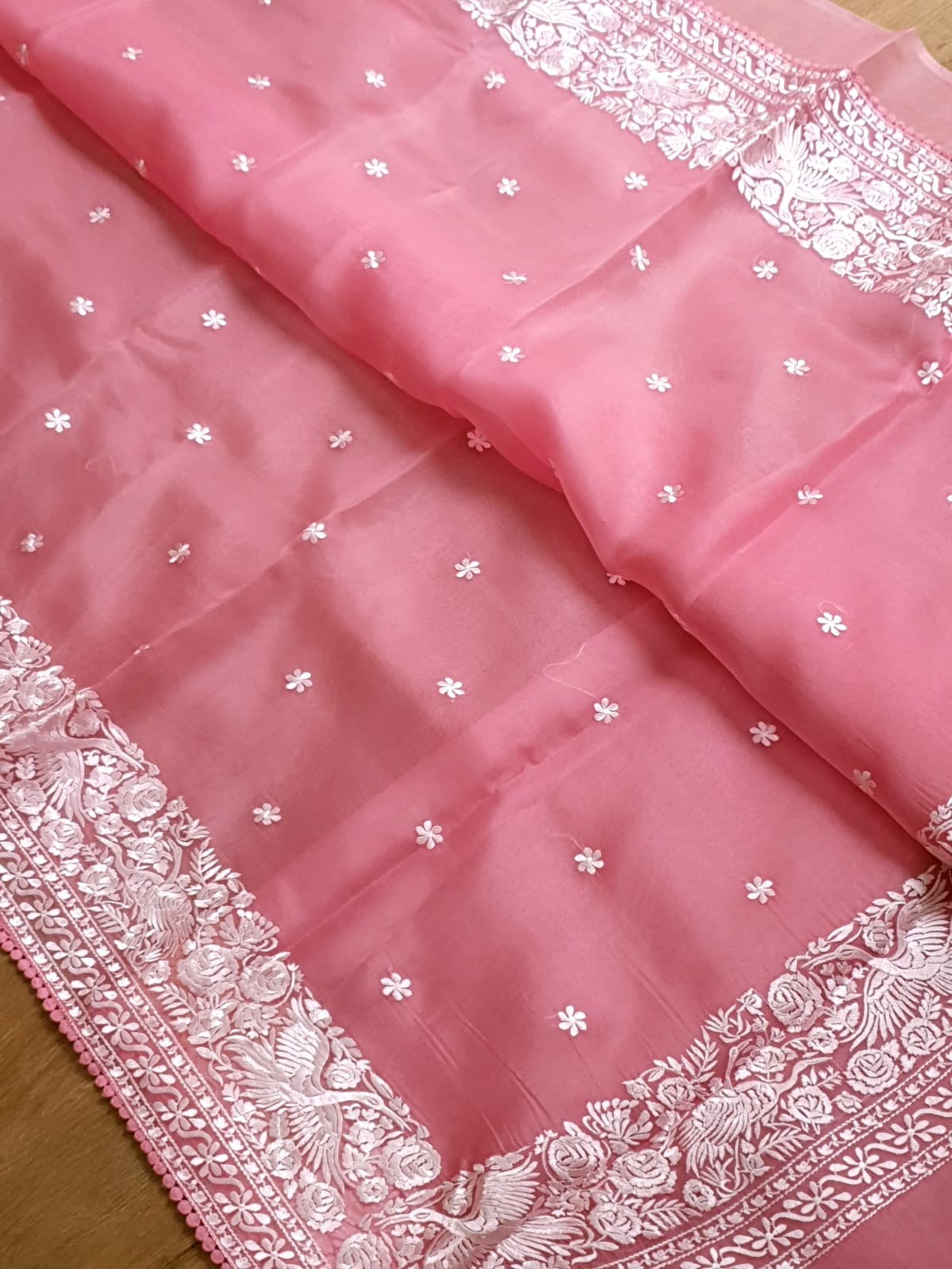 Pure Organza Silk Parsigara Embroidery Saree - Offwhite shade